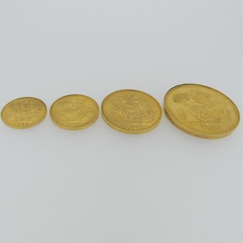 257 - A rare set of four George VI Gold Coins, dated 1937 comprising £5, £2, Sovereign and Half Sovereign,... 