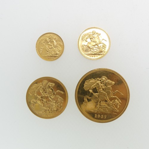 257 - A rare set of four George VI Gold Coins, dated 1937 comprising £5, £2, Sovereign and Half Sovereign,... 