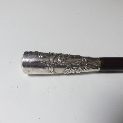 332 - An early 20thC silver mounted Walking Cane, in the Art Nouveau style with scrolling foliate decorati... 