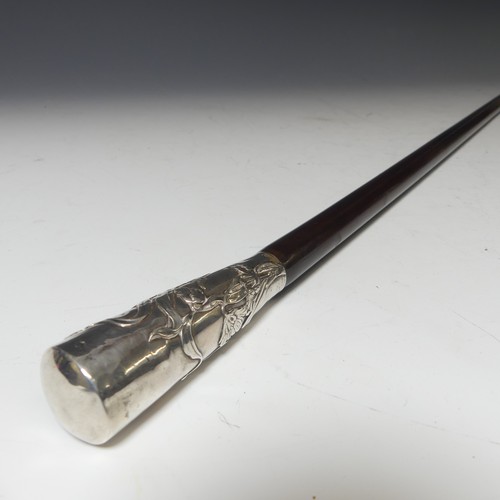 332 - An early 20thC silver mounted Walking Cane, in the Art Nouveau style with scrolling foliate decorati... 