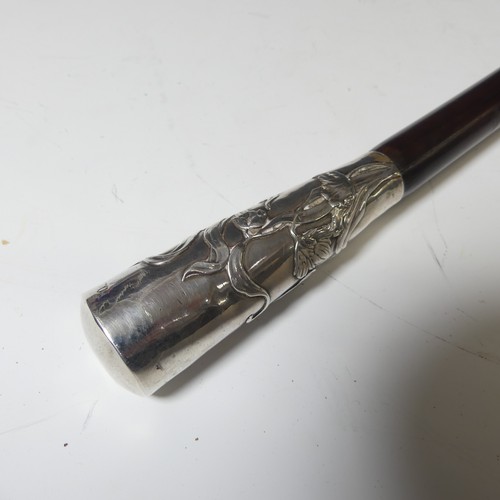 332 - An early 20thC silver mounted Walking Cane, in the Art Nouveau style with scrolling foliate decorati... 