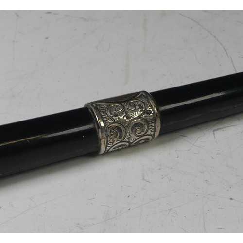 278 - A late Victorian silver mounted ebonised Conductors Baton, hallmarked Birmingham, 1898, 51.5cm long.... 