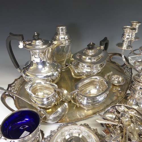 327 - A quantity of Silver Plate, including oval tray, four piece tea and coffee service, a pair of three ... 