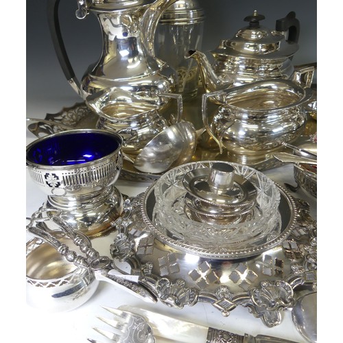 327 - A quantity of Silver Plate, including oval tray, four piece tea and coffee service, a pair of three ... 