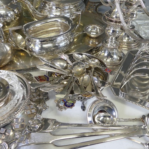 327 - A quantity of Silver Plate, including oval tray, four piece tea and coffee service, a pair of three ... 