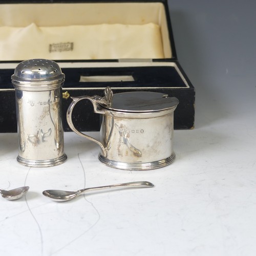 354 - A cased George V silver three piece Cruet Set, by Harrods Ltd., hallmarked London, 1934, of circular... 