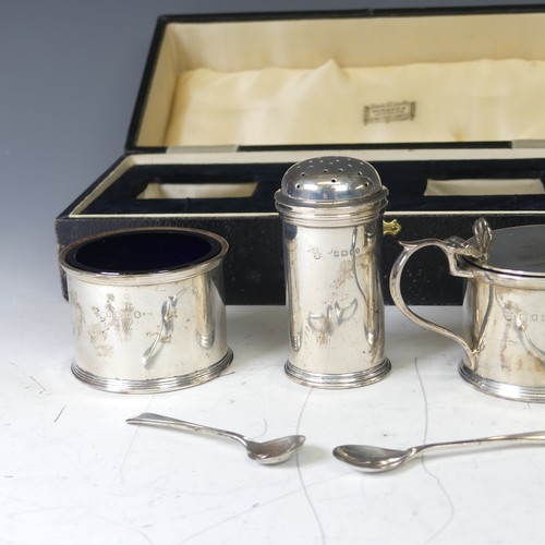 354 - A cased George V silver three piece Cruet Set, by Harrods Ltd., hallmarked London, 1934, of circular... 