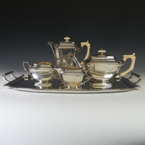 314 - A George V silver five piece Tea Set, by Frank Cobb & Co Ltd., hallmarked Sheffield, 1935, of sh... 