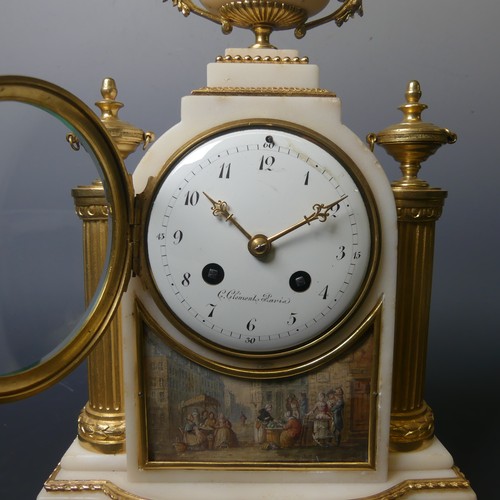 216 - A 19th century French white marble and ormolu Mantel Clock, by C. Clements A. Paris, with eight-day ... 