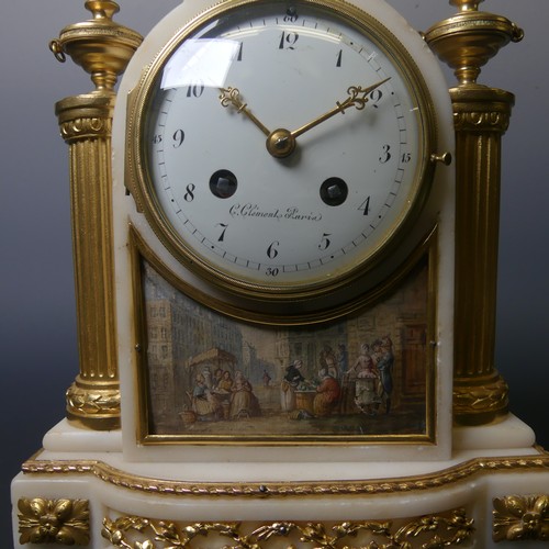 216 - A 19th century French white marble and ormolu Mantel Clock, by C. Clements A. Paris, with eight-day ... 