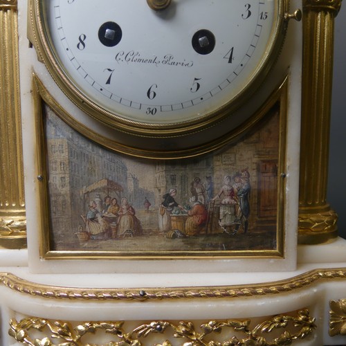 216 - A 19th century French white marble and ormolu Mantel Clock, by C. Clements A. Paris, with eight-day ... 