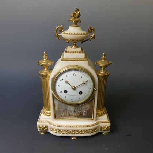 216 - A 19th century French white marble and ormolu Mantel Clock, by C. Clements A. Paris, with eight-day ... 