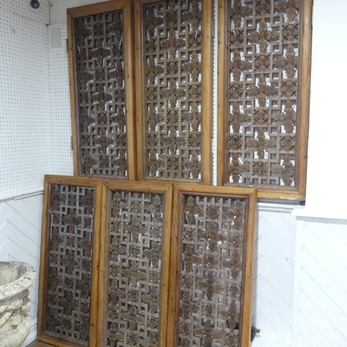 255 - A set of six carved and pierced Chinese Window Shutters, with floral carvings on both sides, note sc... 