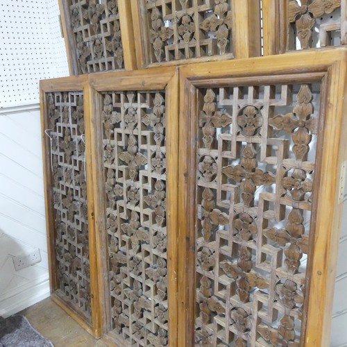 255 - A set of six carved and pierced Chinese Window Shutters, with floral carvings on both sides, note sc... 