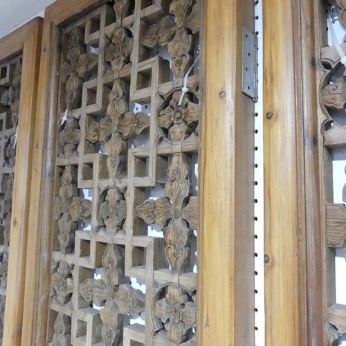 255 - A set of six carved and pierced Chinese Window Shutters, with floral carvings on both sides, note sc... 