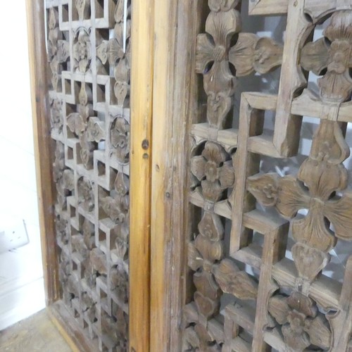 255 - A set of six carved and pierced Chinese Window Shutters, with floral carvings on both sides, note sc... 