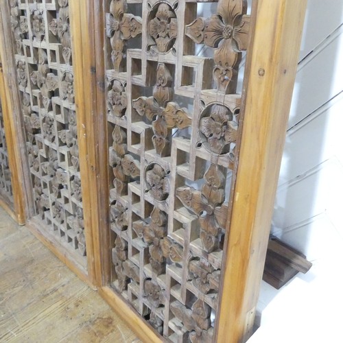 255 - A set of six carved and pierced Chinese Window Shutters, with floral carvings on both sides, note sc... 