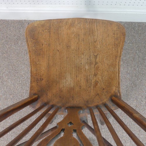 259 - A Late Victorian ash and elm Windsor Chair, stick-back with pierced splat above solid carved base up... 