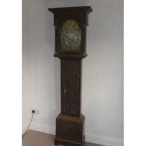 217 - W. Fletcher, Leeds, a carved oak 8-day longcase clock with two-weight movement striking on a bell, t... 