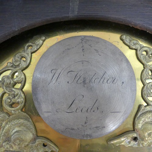 217 - W. Fletcher, Leeds, a carved oak 8-day longcase clock with two-weight movement striking on a bell, t... 