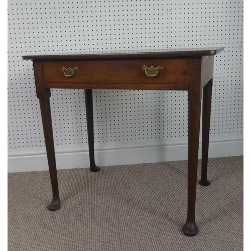 261 - A Georgian mahogany Side Table with a single frieze drawer on turned legs to pad feet, W 78.5 cm x H... 