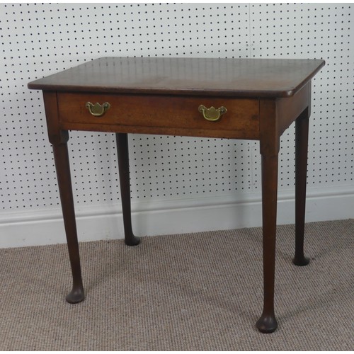 261 - A Georgian mahogany Side Table with a single frieze drawer on turned legs to pad feet, W 78.5 cm x H... 