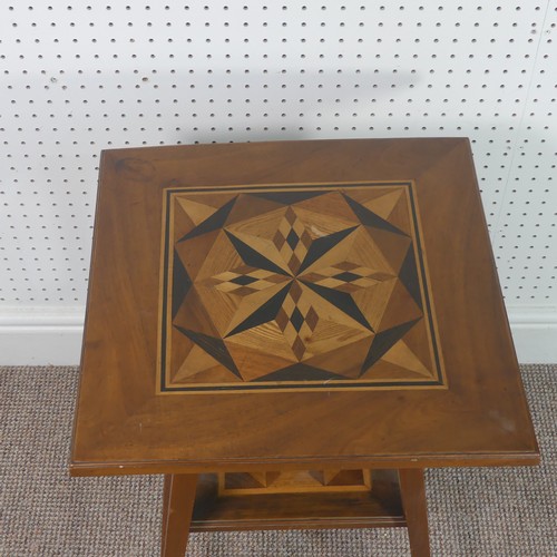 262 - An Edwardian specimen marquetry table, decorative inlaid top and middle, supported by squared stretc... 