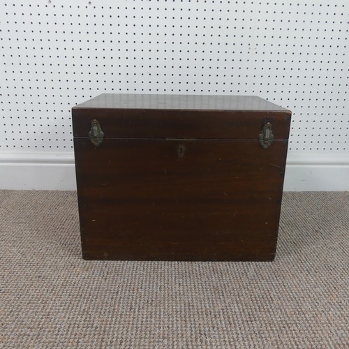 263 - An Early 20thC mahogany deed box, with green interior, W 46 cm x H 36 cm x D 34 cm.