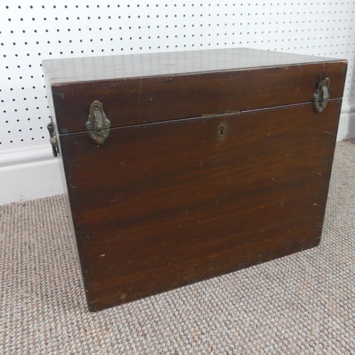 263 - An Early 20thC mahogany deed box, with green interior, W 46 cm x H 36 cm x D 34 cm.