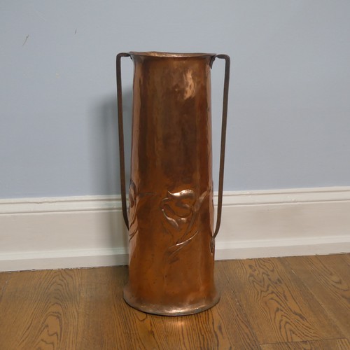 252 - An antique arts and crafts copper Stick Stand, with stylish floral decoration, W 27 cm x H 58 cm.... 