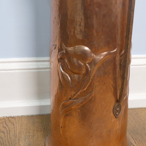 252 - An antique arts and crafts copper Stick Stand, with stylish floral decoration, W 27 cm x H 58 cm.... 