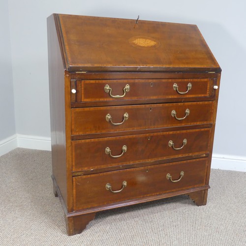 276 - An Edwardian mahogany shell inlaid bureau, of a small size, the fall front, opening to reveal a fitt... 