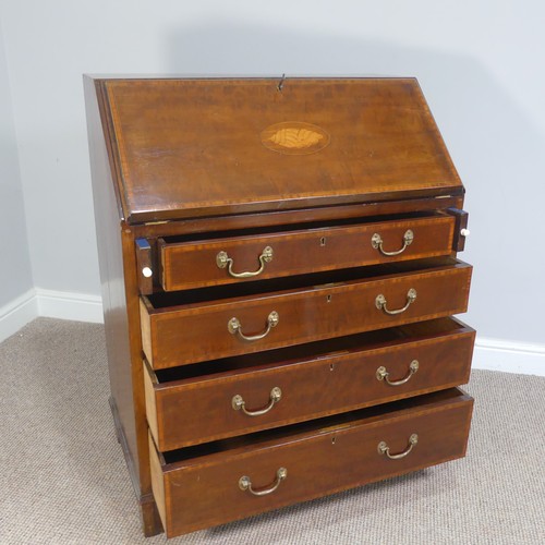 276 - An Edwardian mahogany shell inlaid bureau, of a small size, the fall front, opening to reveal a fitt... 