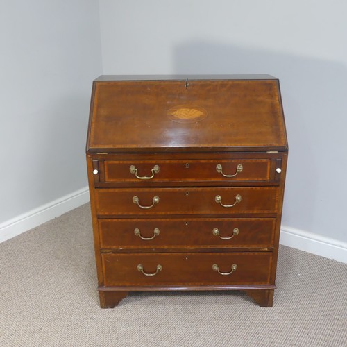 276 - An Edwardian mahogany shell inlaid bureau, of a small size, the fall front, opening to reveal a fitt... 