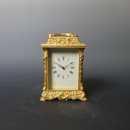 221 - A 20th century English Fema gilt brass Carriage Clock, the white rectangular dial with Roman numeral... 