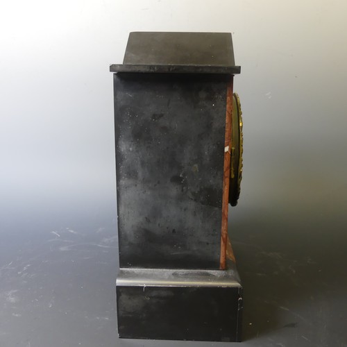 223 - A Victorian slate and marble mantle clock, with small decorative engravings, W 23.5 cm x H 31 cm x D... 