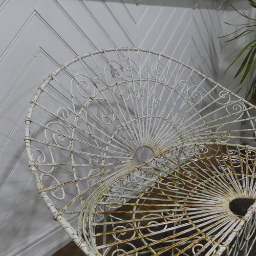 390 - A 'Horizon' inspired semi-circular wrought iron Garden Seat with white paint finish, with metal wire... 