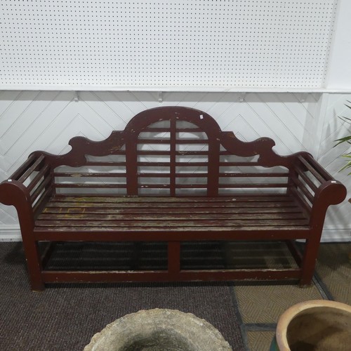 394 - A Lutyens style wooden Garden Seat, W 190 cm x H 106 cm x D 57 cm.