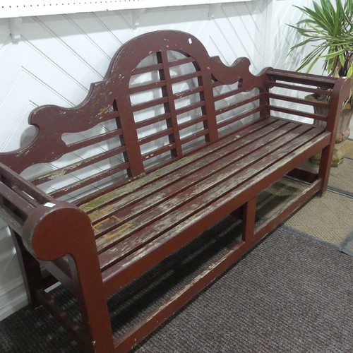 394 - A Lutyens style wooden Garden Seat, W 190 cm x H 106 cm x D 57 cm.