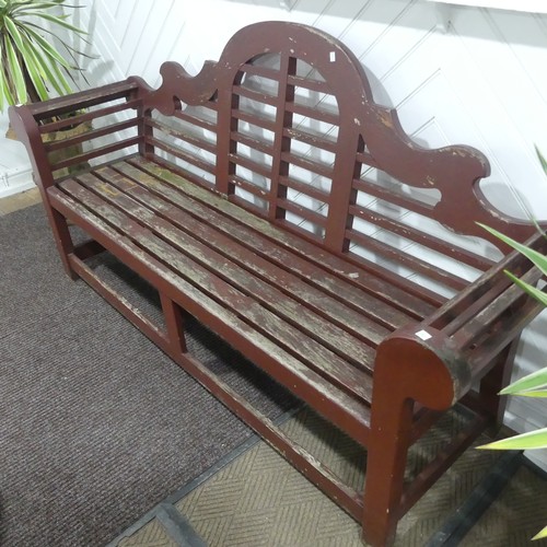 394 - A Lutyens style wooden Garden Seat, W 190 cm x H 106 cm x D 57 cm.