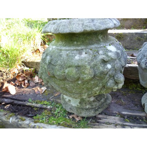 396 - A pair of reconstituted stone garden Planters, each planted with box topiary, note one planter has n... 