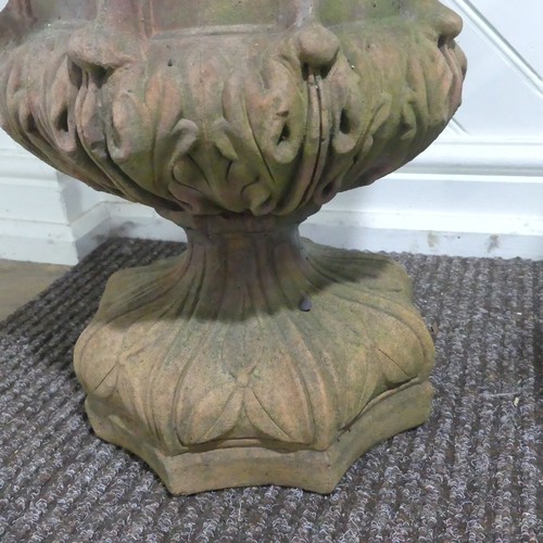 397 - A pair of gothic style terracotta Urns currently planted with Yuccas, W 42 cm x H 50 cm x D 42 cm(2)... 