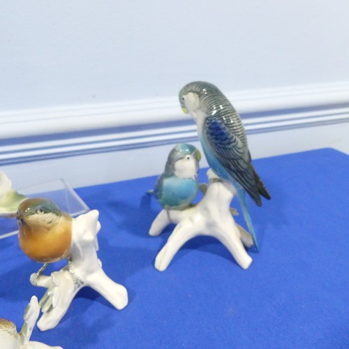 61 - A small quantity of Karl Ens porcelain Figures, to comprise a pair of parakeets, two Lapwings, a Rob... 