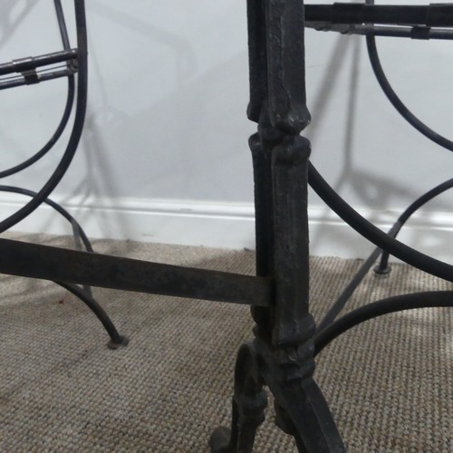 402 - A Garden Suite including a set of three metal Garden Chairs with a black paint finish together with ... 