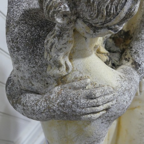 405 - Weathered Garden Statuary of three graces, classical semi-nude, H 103cm.