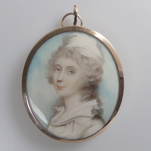 153 - Andrew Plimer (British, 1763-1837), Portrait Miniature of a Lady in white dress with frilled collar ... 