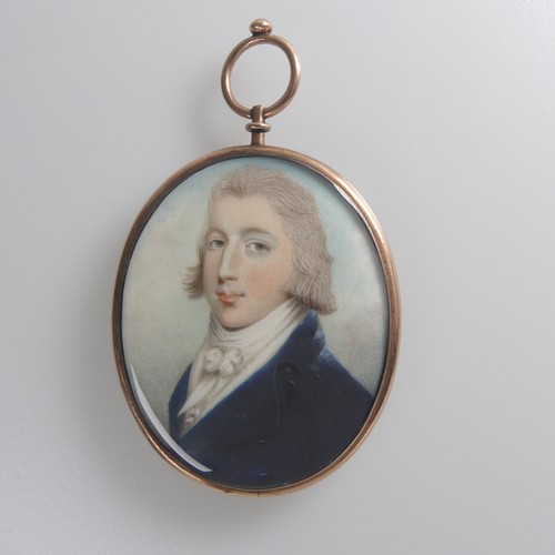 155 - William Thicke (British, fl. 1787-1814), Portrait Miniature of a young Gentleman wearing a blue coat... 