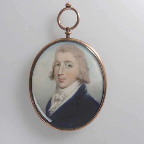 155 - William Thicke (British, fl. 1787-1814), Portrait Miniature of a young Gentleman wearing a blue coat... 