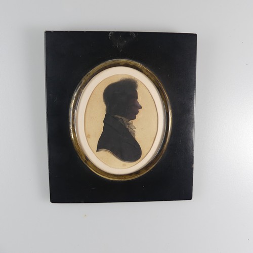 158 - Attributed to William Alport (fl. 1830), Silhouette portrait of a young man profile to sinister, pai... 