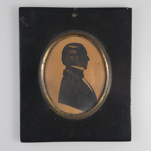 158 - Attributed to William Alport (fl. 1830), Silhouette portrait of a young man profile to sinister, pai... 